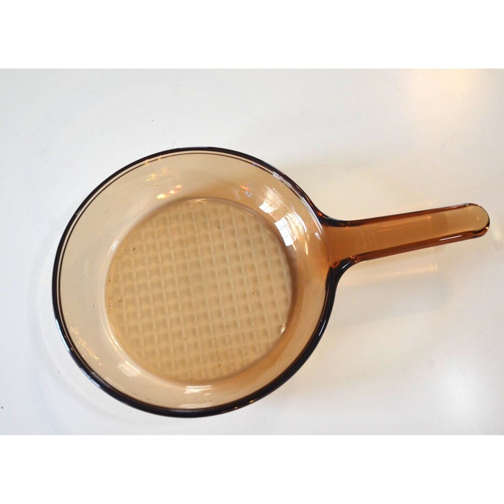 Visions Corning France Amber Glass 7" Skillet Fry Pan Waffle Bottom V-20-N